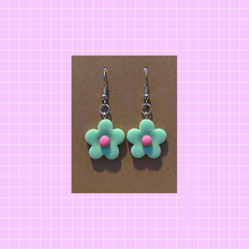 Green flower earrings